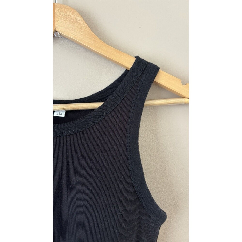 Sleeveless Black Midi Tank Dress With Built In Bra Ribbed Fabric Bodycon Size S - Picture 3 of 5
